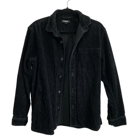 Express Black Velvet Corduroy Cord Over Jacket Button Up Size Medium - Picture 1 of 6
